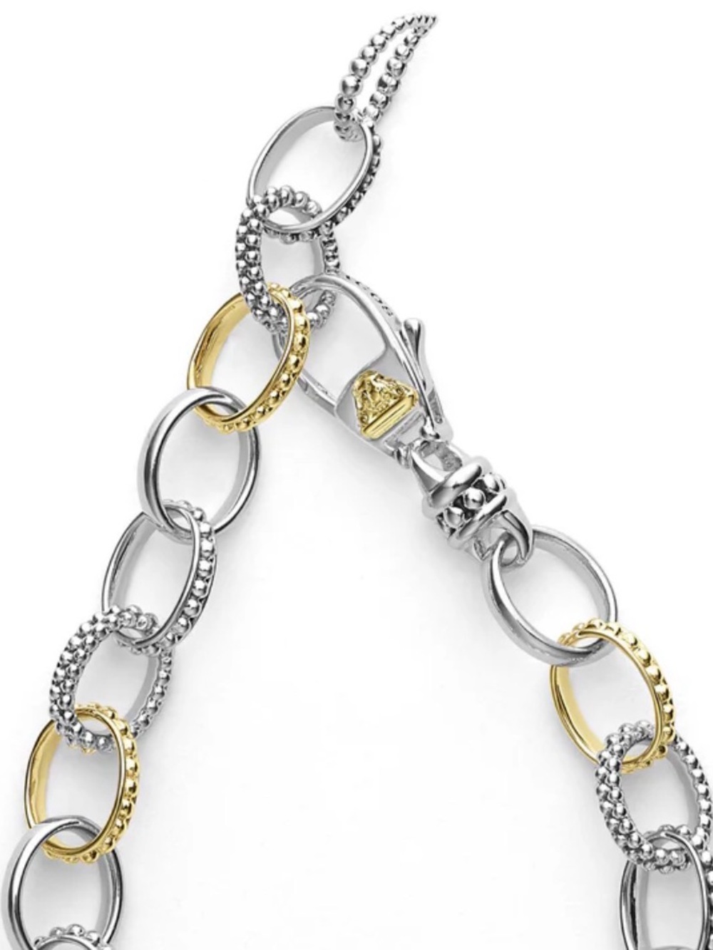 New Designer LAGOS caviar Two-Tone Link Bracelet in Silver & 18k Gold $3400 - Picture 4 of 8
